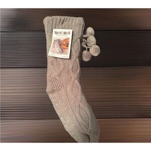 MUK LUKS Knit Slipper Socks S/M Pom Poms Non-Slip Sole Winter Lounge NWT